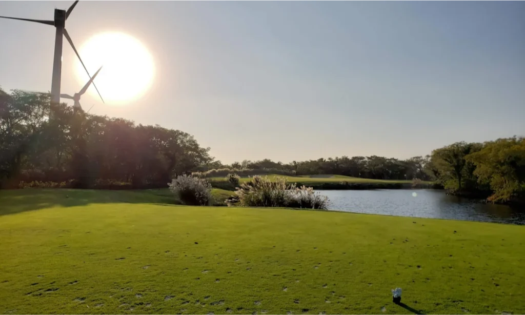 The meticulously manicured green fairways and pristine landscaping of the exclusive Black Stone Golf & Resort on Jeju Island, South Korea, during a premium private luxury sports tour with Lux Orient.