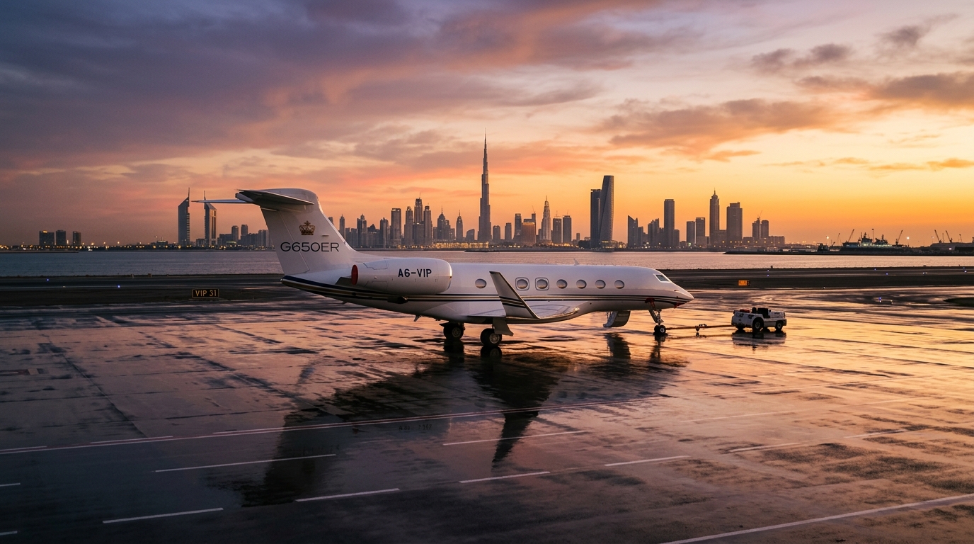 Private jet ready for departure in the Gulf